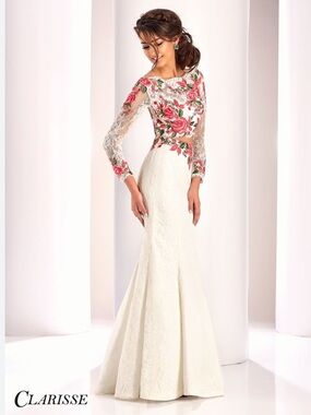 Clarisse two piece white long sleeved, floral embroidered gown, 0